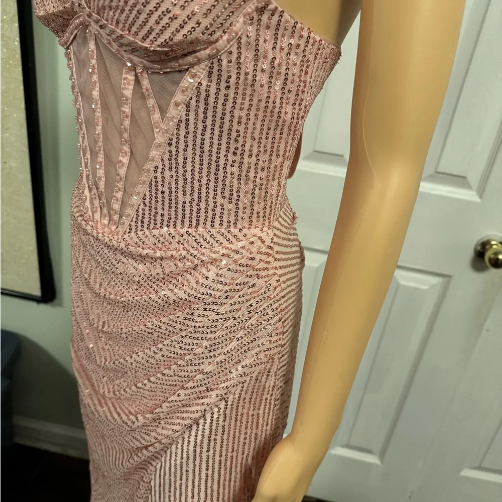 Blush Pink Sequin Prom Dress - Picture 4 of 6